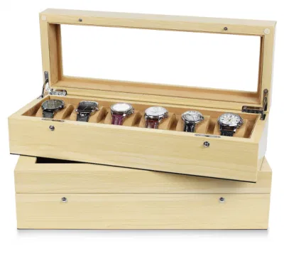 Emballage moderne, montre solide brillante faite à la main, serrure à clé en bois, 6 fentes, boîte en bois de luxe pour cadeau