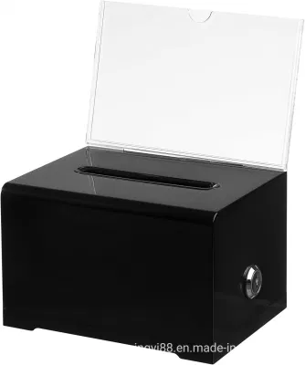 Boîte de don d'argent en plastique noir, boîte de fonds en acrylique avec serrure et clé